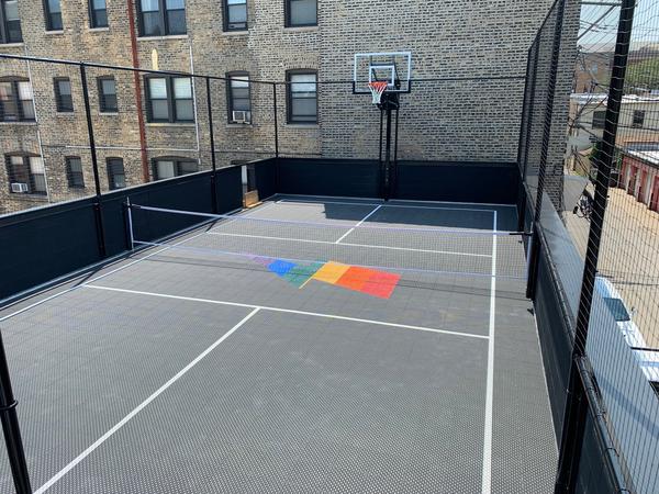 Pickleball on 3 car garage
